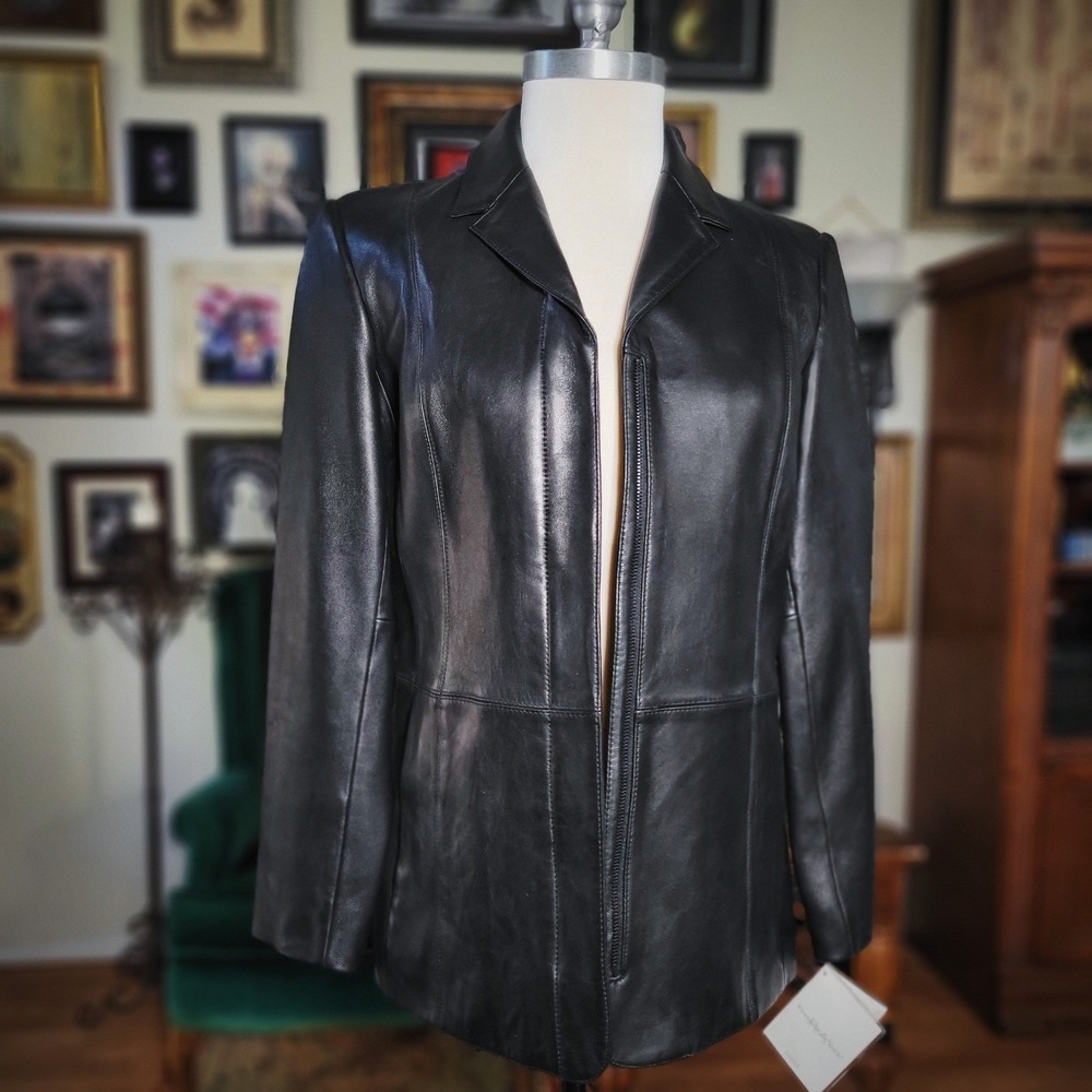 Leather Jacket Preston & York Black Lambskin Blazer Women's Small NWT 90s Style